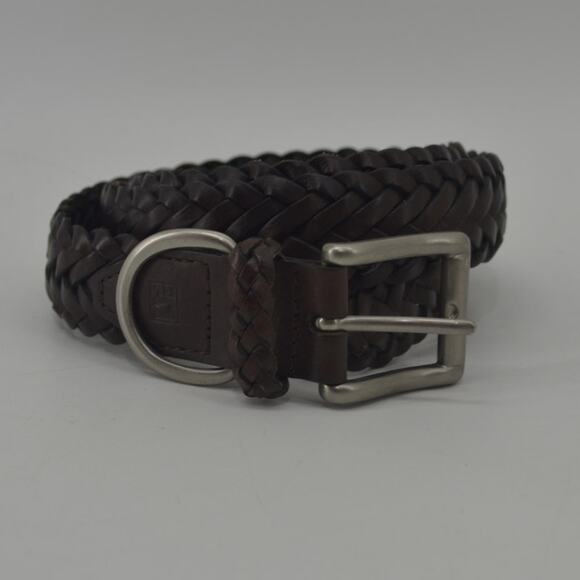 CRL Brown Leather Braided Weaved Men's Belt Silver Size 38 - Picture 3 of 12